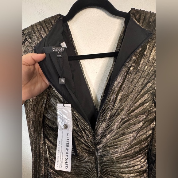 Badgley Mischka Gold Long Sleeve Dress - Picture 9 of 14